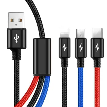 Parduodu gerai 3 in1 greito įkrovimo kabelis trijų spalvų pažangių duomenų eilutės, skirtos 
