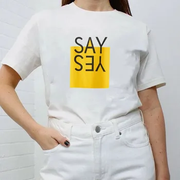 Pasakyti Taip, Grafinis Tee Estetinės Meno Tumblr Kawaii Atsitiktinis Juokinga Unisex Moterų Marškinėliai Balti O Kaklo Harajuku Gatvės Stiliaus Drabužiai.