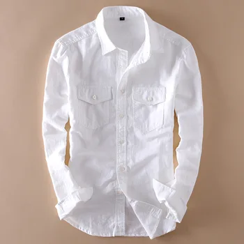Pavasario iki 2020 m., vyrų ilgio rankovėmis balti skalbiniai, marškiniai jaunų dvigubos minkštos medvilnės ir lino marškinių kišenėje laisvalaikio tendencija