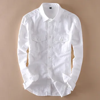 Pavasario iki 2020 m., vyrų ilgio rankovėmis balti skalbiniai, marškiniai jaunų dvigubos minkštos medvilnės ir lino marškinių kišenėje laisvalaikio tendencija