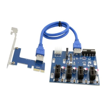 PCI-E 1X Išplėtimo Rinkinys 1 4Slots Jungiklis Daugiklis Hub PCI-E Riser Card Adapteris su USB 3.0 Kabelį Pcie Kasybos Moduliai