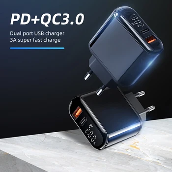PD QC 3.0 USB Įkroviklis LED Skaitmeninis Displėjus, Greito Įkrovimo Adapteris, Skirtas 