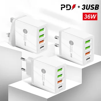 PD36W+QC3.0 2.4 Dual USB Greitai Įkrauti Mobiliojo Telefono Įkroviklis Multi-port USB su PD Įkrovimo Galvos Kelionės Įkroviklis