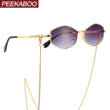 Peekaboo aukso metalo retro akiniai nuo saulės su grandinės rhombus vyrų mados saulės akiniai moterims uv400 geltonas rudas 2022 dovanos