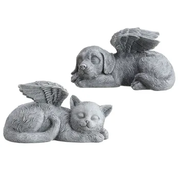 Pet Atminimo Statula Šuo, Katė su Angel Wing Kapo Žymeklis Atmintį Statulėlės Dervos Statulos Amatų Antkapiai Apdaila