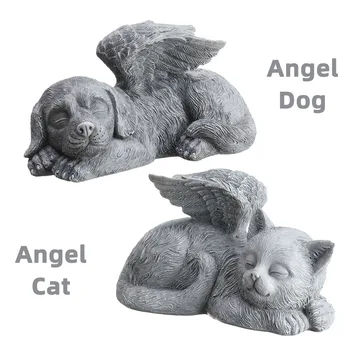 Pet Atminimo Statula Šuo, Katė su Angel Wing Kapo Žymeklis Atmintį Statulėlės Dervos Statulos Amatų Antkapiai Apdaila