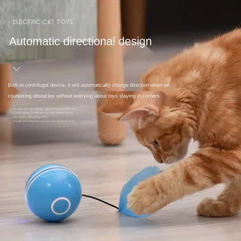 Pet Lazerio Funny Cat Ball Žaislas USB Įkrovimo Smart Atsitiktiniai Kamuolys Spalvinga Šviesos Valcavimo Kamuolys Plunksnų Žaislas Kačių Žaislai Pet products