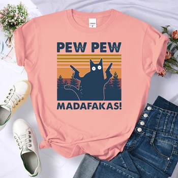 Pew Pew Madafakas Spausdinti marškinėliai Moterims Vasaros 2021 Grafinis Tees Juokingi Marškinėliai moteris tshirts Prarasti Įgulos Kaklo Viršūnes Harajuku