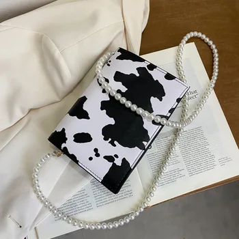 Pieno Karvė Modelio Pečių Crossbody Krepšiai Moterų 2021 PU Oda Moterų Dizaineris Pearl Grandinės Rankinėje Kelionės Krepšys