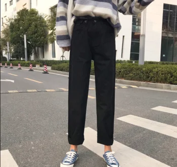 Pieštuku Streetwear Rudenį 2021 Korėjos Pavasario Džinsinio Audinio Kelnės Vintage Mados Ruožas Elastinga Moterų Aukšto Juosmens Džinsai Denim Kelnės