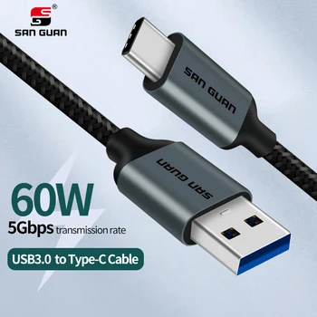 Pilka 60W 3A nailono tinklelio Tipo C su USB 3.2 Pr 1 duomenų QC 3.0 įkrovimo kabelis xiaomi 10 samguang galaxy 20