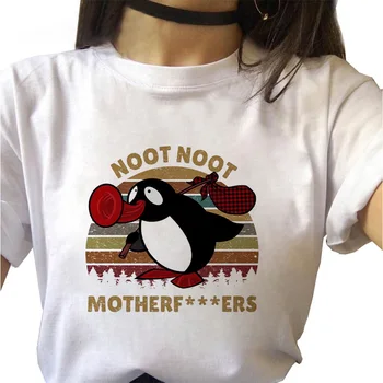 Pingvinas Įdomus Animacinių filmų grafika Marškinėlius Atsitiktinis marškinėlius Apvalios kaklo trumpomis rankovėmis Marškinėlius Lady T-shirt Harajuku mados marškinėliai