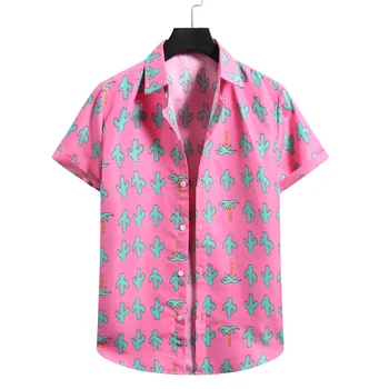 Pink Gėlių Havajų Marškinėliai Vyrams Chemise Homme 2021 M. Vasarą Naujų trumpomis Rankovėmis Beach 