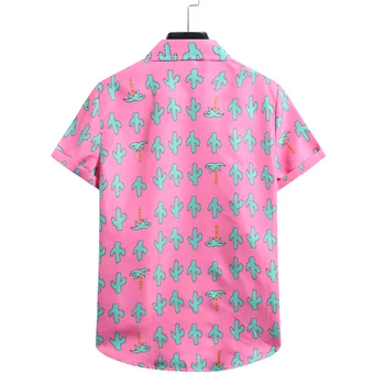 Pink Gėlių Havajų Marškinėliai Vyrams Chemise Homme 2021 M. Vasarą Naujų trumpomis Rankovėmis Beach 