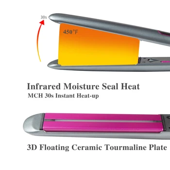 Plaukų tiesinimo priemonė Curler Infraraudonųjų spindulių Anijonų LCD Ekranas Garbanoti Geležies 470℉ Šildymo Keraminiai Butas Geležies Profesionalus Plaukų Formavimo Įrankis