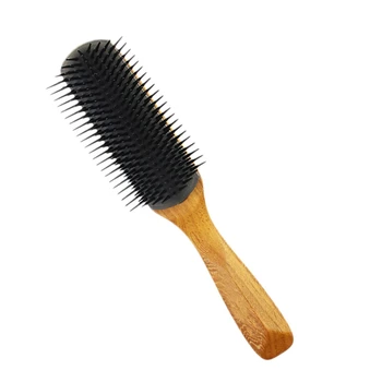 Plaukų Šukos Pagalvėlė Teptuku Anti-Static Hairbrush 9 Eilučių Masažas Medinės Šukos Optikos Detangle Šepetys(Juoda)