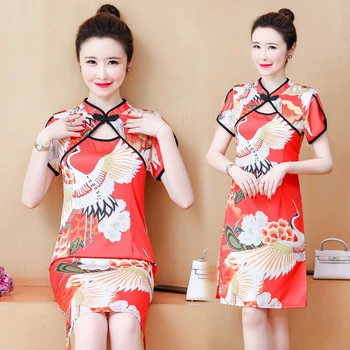 Plius Dydis 3XL 4XL Aukso Krano Šalies Atsitiktinis Palaidų Qipao Tradicinės Kinų Drabužius, Vintage Šiuolaikinės Cheongsam Suknelė Moterims
