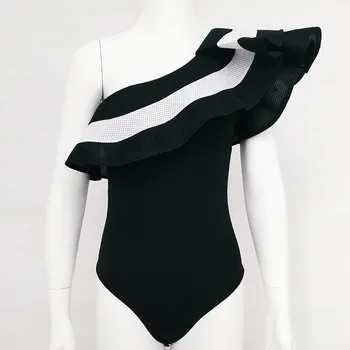 Pop 2020 karšto pardavimo vasarą moterys naujas vieno peties plaukioja rankovės sudurti sexy nėrinių jumpsuit didmeninė plius dydis bodysuit FD6011