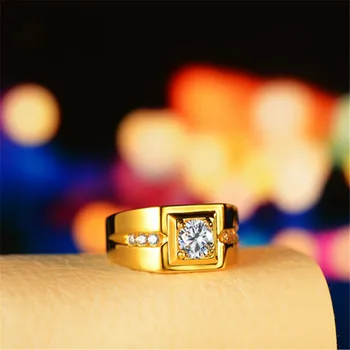 Prabanga 24K Aukso Žiedas Vyrams Džentelmenas Diamond Cirkonis Dalyvavimas Vestuves Žiedas, Geltonos Aukso Piršto Žiedai