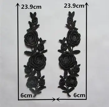 Prabanga 3D Siuvinėjimo juoda gėlių nėrinių audinys, apdailos juostelės 
