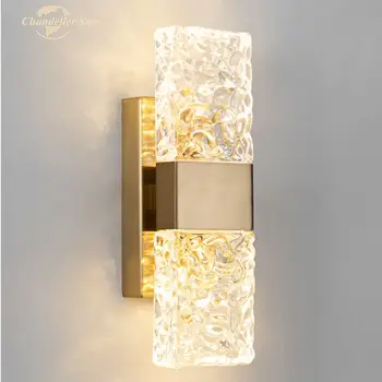 Prabanga Kristalų LED Sieniniai Šviestuvai Postmodernaus Aukso Metalo Stačiakampio Patalpų Apšvietimas Rungtynių Miegamojo Kambarį Sienos Sconce Blizgesio