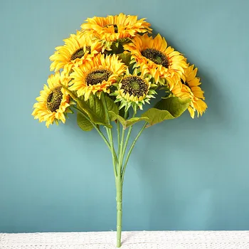 Prabangių Didelių Saulėgrąžų puokštė su padirbtų palieka šilko dirbtinės gėlės indie kambario dekoro Fotografijos rekvizitai flores artificiales