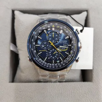 Prabangių Japonijos Prekės ženklo Kvarciniai Laikrodžiai Verslo Atsitiktinis Plieno/odos Juosta Žiūrėti Vyrų Blue Angels Pasaulio Chronograph Laikrodis