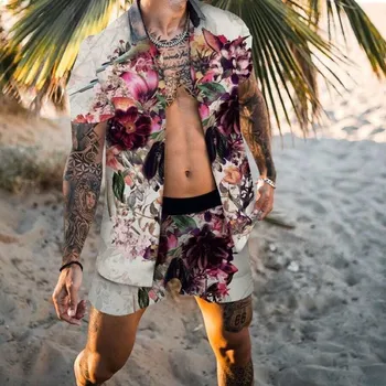 Prabangių Mados Havajų Spausdinti Trumpas Rankovės Marškinėliai Nustatyti Vyrų Paplūdimio Kokoso Spausdinti Šortai vyriški Kasdien Paplūdimys Marškinėliai Nustatyti Klubas Prom Shir