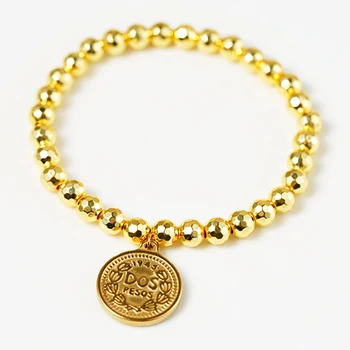 Prabangos Karalienė Elžbieta Žavesio Apyrankės Moterims Aukso spalvos Facted Hematitas Karoliukų Apyrankė Nerūdijančio Plieno Monetos Draugei Papuošalai