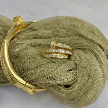 Prabangus klasikinis mados nagų formos vario Cirkonis Apyrankė su žiedu papuošalai Dubajus nuotakos šalis moterų dovana B1216