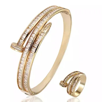 Prabangus klasikinis mados nagų formos vario Cirkonis Apyrankė su žiedu papuošalai Dubajus nuotakos šalis moterų dovana B1216