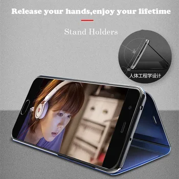Prabangus Veidrodis Smart View Odinis dėklas, Skirtas Samsung galaxy A7 A8 A6 J4 J5 J6 J8 S8 S9 Plus 9 Pastaba C7, C9 Pro Flip Cover Stovėti Coque