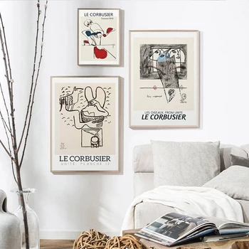 Prancūzijos Le Corbusier Parodos Plakatas Abstrakčiai Vidurio Amžiaus Iš Kubistų Spausdinti Sienos Meno Tapybos Drobės Nuotrauka Šiuolaikinių Namų Puošybai