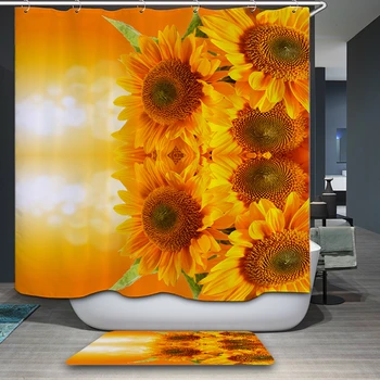 Pritaikoma Poliesterio Audinio 3d Dušo Užuolaidos Geltona Saulėgrąžų, Gėlių Modelio, Plaunamas Poliesterio Vonios Užuolaidos Vonios kambarys Produktas