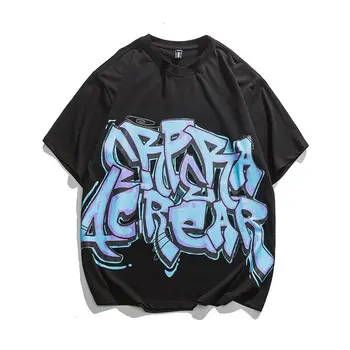 Privathinker didžiąja Raide, Grafiti Vyrų Marškinėlius trumpomis Rankovėmis Atsitiktinis Palaidų T-shirt Vyrai Negabaritinių Hip-Hop Pora Viršų Tees Homme