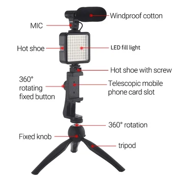 Profesinės Vlog Kit 360 Sukimosi Lankstus Trikojis Ištraukiamas Kelionės Lengvas Stovėti Mobiliojo Telefono Vaizdo Kameros Gopro Live 