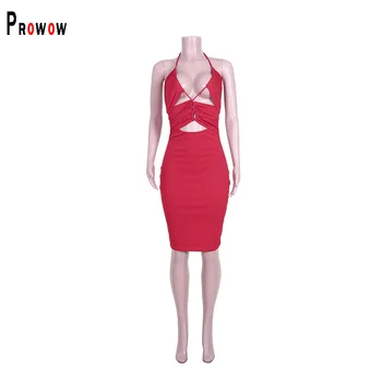 Prowow Seksualių Moterų Suknelė 2021 Naujas Vasaros Raudonos Spalvos, Tuščiavidurė Iš Suknelės Šalies Naktinis Klubas Nėrinių Backless Moterų Drabužiai