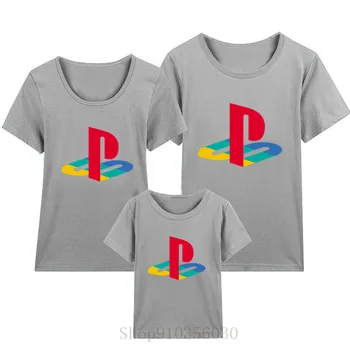 PS playstation logotipas mama ir kūdikis berniukas atitikimo komplektus viršūnes mergaitėms berniukų drabužius, motina ir dukra, suknelės, vestuvių