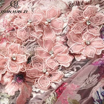 Qian Han Zi Mados Vasaros top Moterų ilgomis Rankovėmis Išsiuvinėta Rožinės spalvos Elegantiškas Kailis Puošnus, spausdinti aukštos kokybės aplikacijos striukės