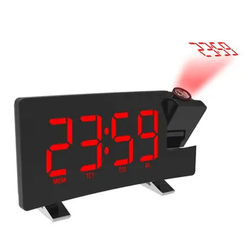Radijo Projection Alarm Clock Didelis Ekranas LED Ekranas, Elektroninis Laikrodis Išlenktas Dvigubas Žadintuvas Stalo Laikrodis