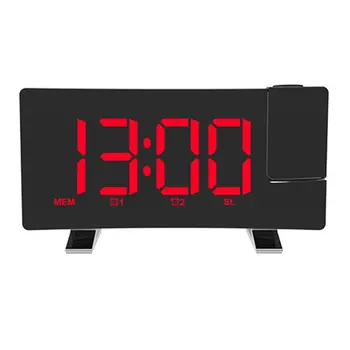 Radijo Projection Alarm Clock Didelis Ekranas LED Ekranas, Elektroninis Laikrodis Išlenktas Dvigubas Žadintuvas Stalo Laikrodis