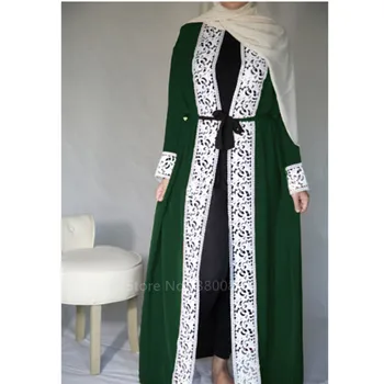 Ramadanas Abaja Suknelė Dubajus Araba Musulmonų Megztinis Moterims Islamo Drabužių Mados Kimono Caftan Nėrinių Kratinys Diržo Šalies Malda
