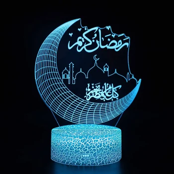 Ramadanas Dekoracija Namuose 3D LED Naktį, Šviesos, Mėnulis, Žvaigždės, Nuotolinio Valdymo Spalvinga Lentelė Stalo Lempos Islamo Mubarakas Ramadanas Dovanos