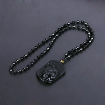 Ranka Raižyti Gamtos Originali Obsidianas Kauksmas Vilkas Galvos Amuletas Pakabukas Karoliai M2EA