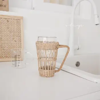 Rankomis austi vandens puodelio dangtelis stiklo anti-nusiplikymas padengti puodelio laikiklis su rankena apsauginis dangtis pusryčiai pieno puodelio priedų rinkinys