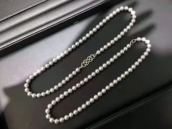 Rankomis rišti 2strands 8-9mm pilkos spalvos gėlavandenių perlų vėrinį micro inkrustacijos cirkonis mygtuką megztinis grandinės ilgai 44-47cm bižuterijos