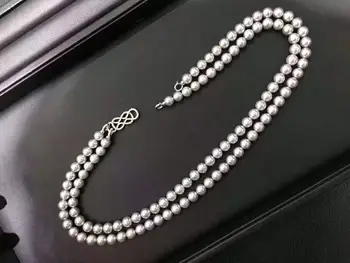Rankomis rišti 2strands 8-9mm pilkos spalvos gėlavandenių perlų vėrinį micro inkrustacijos cirkonis mygtuką megztinis grandinės ilgai 44-47cm bižuterijos