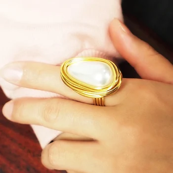 Rankų darbo Vielos Spiralė Pareiškimą Žiedai Moterų Žavesio Imituojamas Pearl Žiedai, Pirštas Pareiškimą Derliaus Žiedai, Papuošalai UKMOC
