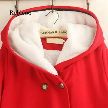 Raudonas Kailis Žiemą Moterys Dvigubo Breasted Kietas Paprastas, Šiltas Kawaii Laisvalaikio Moteriški Paltai Korėjos Mados Drabužius Moterys Visų Rungtynių Vilna