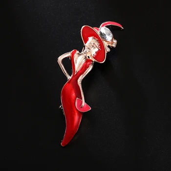 Raudonas seksualus, elegantiškas lady sagė emalio pin skrybėlę 2 spalvų mados šalies mergina papuošalai dovana
